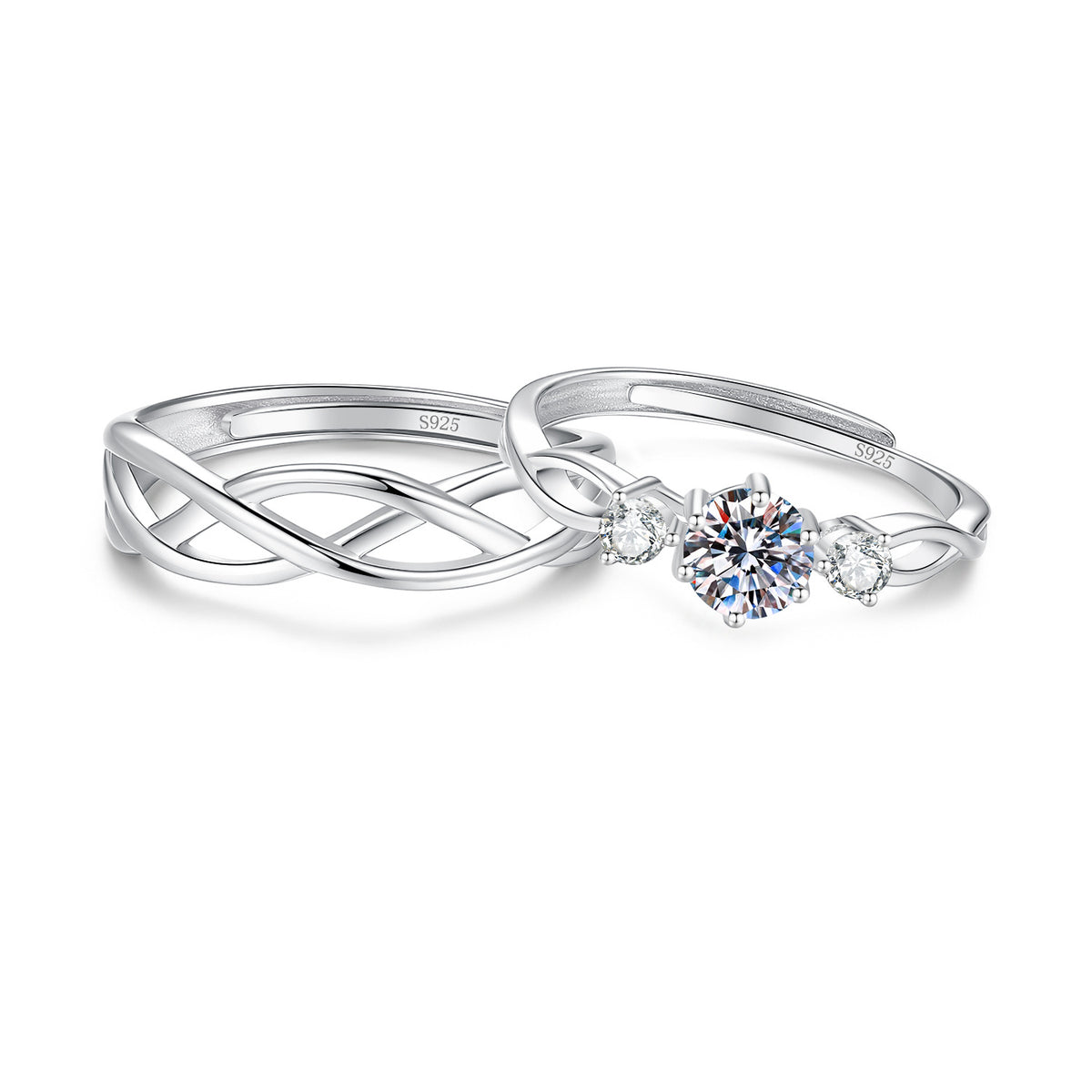 S925 Sterling Silver Adjustable Open-Band Couple's Rings