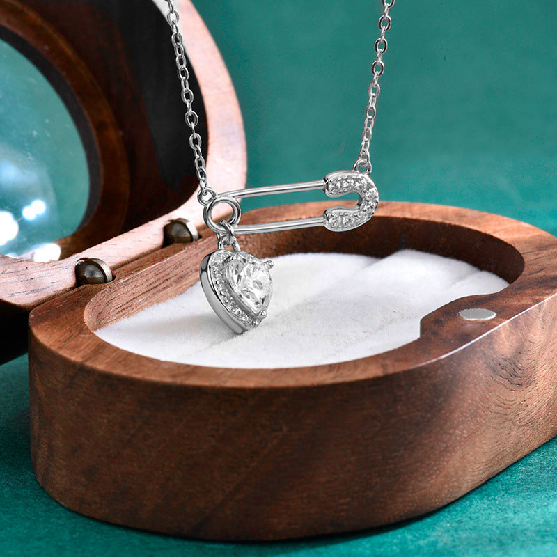 S925 Sterling Silver Moissanite Clip Heart-Shaped Necklace