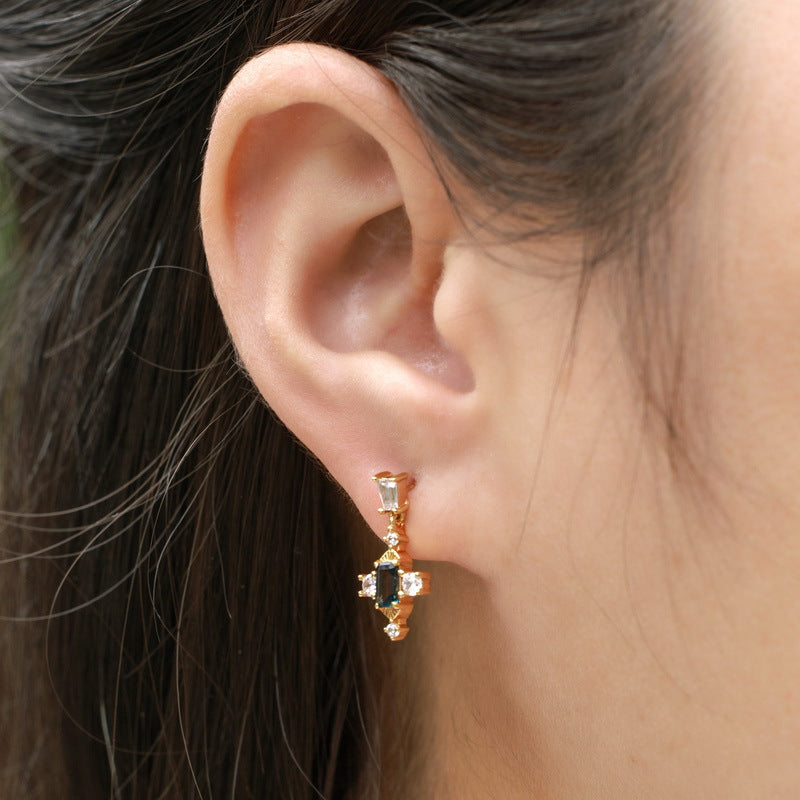 S925 Sterling Silver Gold Plated Gemstone Natural London Blue Earrings