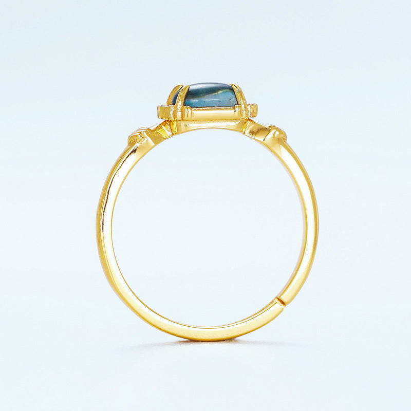 S925 Sterling Silver Gold-Plated Blue Topaz Rectangular Ring