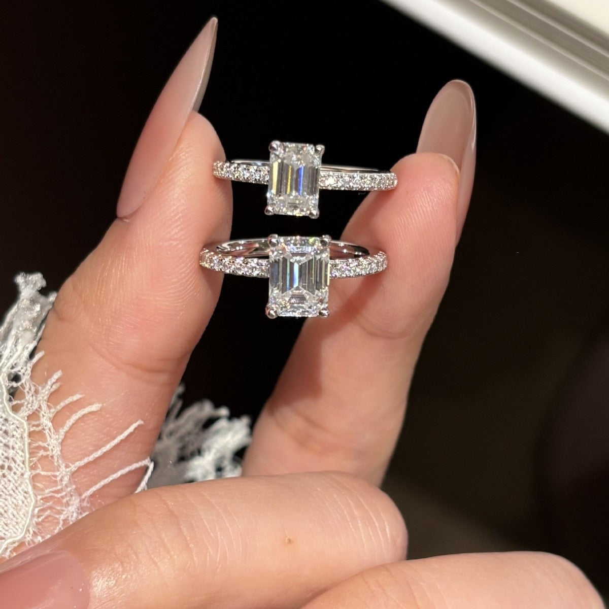 S925 Sterling Silver Rectangular Moissanite Ring