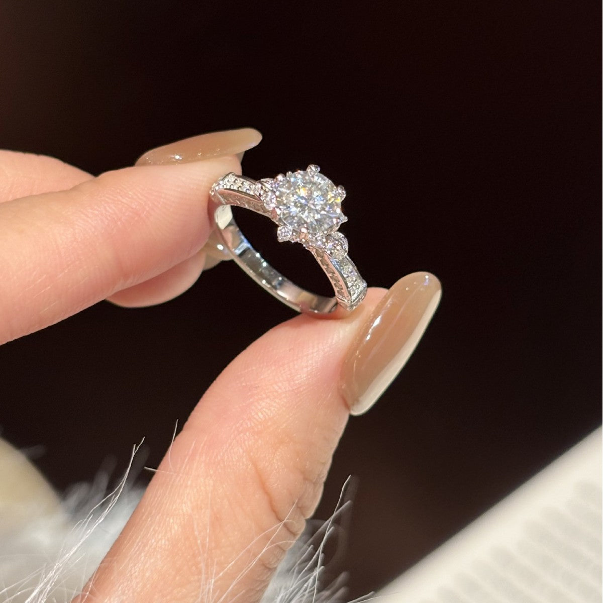 S925 Silver Colorful Moissanite Ring – Bouquet Design