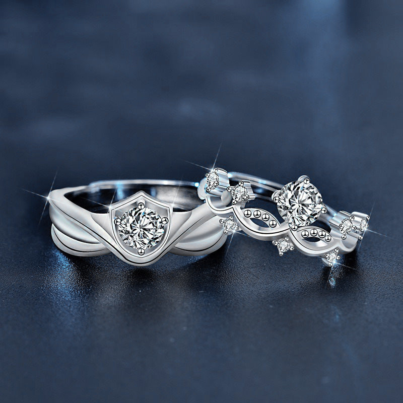 S925 Sterling Silver Moissanite Princess & Knight Couple Ring Set
