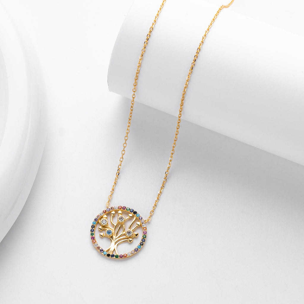 S925 Sterling Silver Colored Zircon Tree of Life Necklace