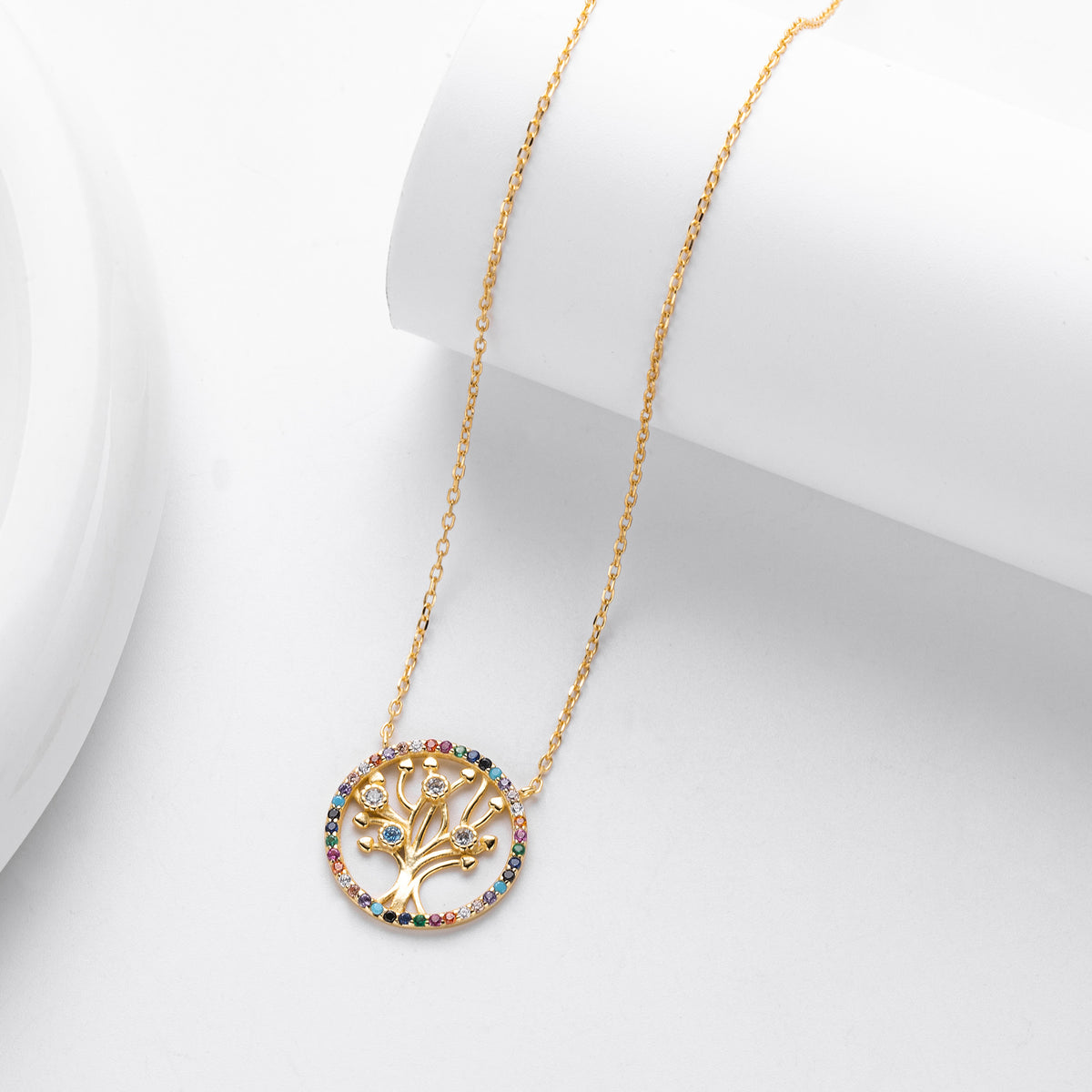 S925 Sterling Silver Colored Zircon Tree of Life Necklace