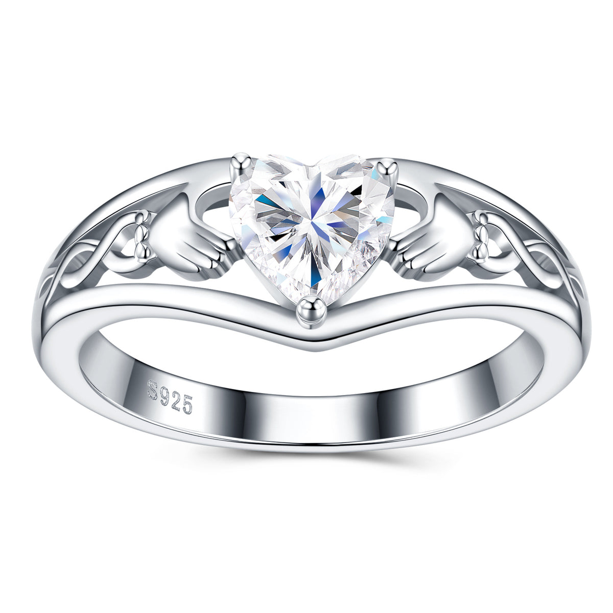 S925 Sterling Silver Heart-Shaped Moissanite Ring