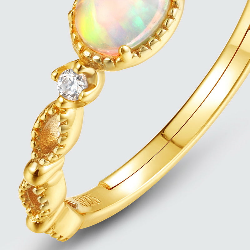 S925 Sterling Silver Gold-Plated Openwork Synthetic Opal Ring