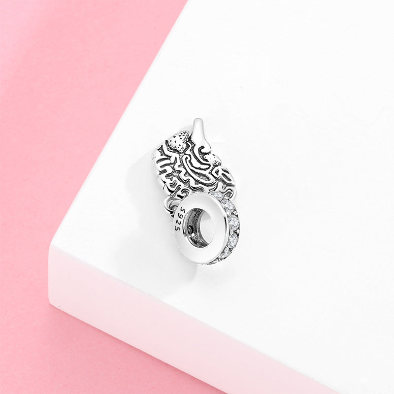 S925 Sterling Silver Brain Zircon Inlaid Pendant