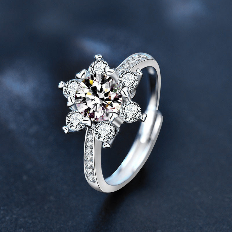 S925 Sterling Silver Snowflake Moissanite Ring