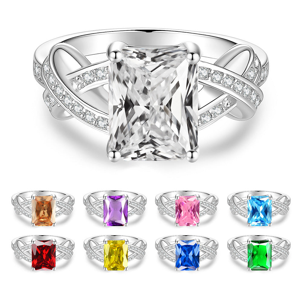 S925 Sterling Silver Rectangular Colored Moissanite Ring