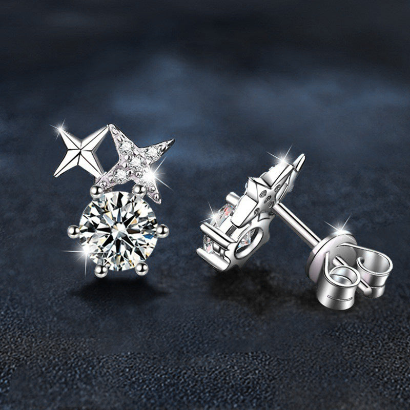 925 Sterling Silver Eight-Pointed Star Stud Earrings — Premium, Light Luxury, and Niche Moissanite Jewelry