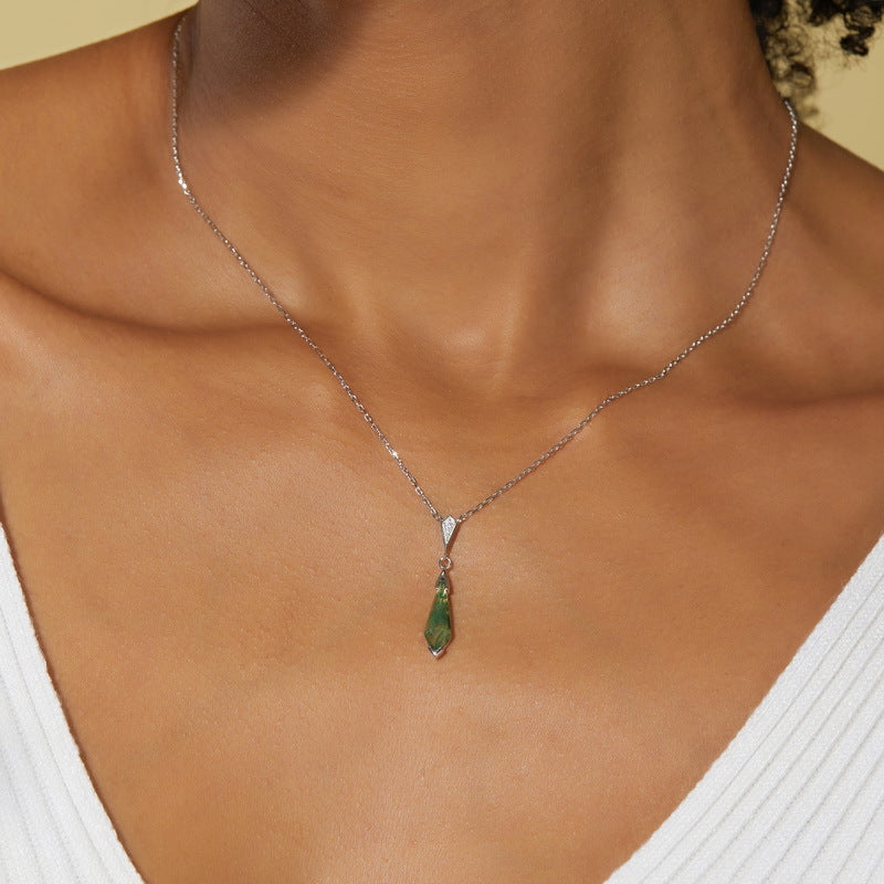S925 Sterling Silver Green Moss Gemstone Necklace