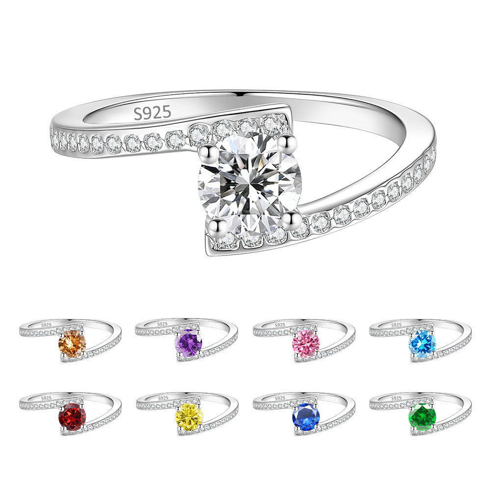 S925 Sterling Silver Four-Prong Ring with Colored Moissanite