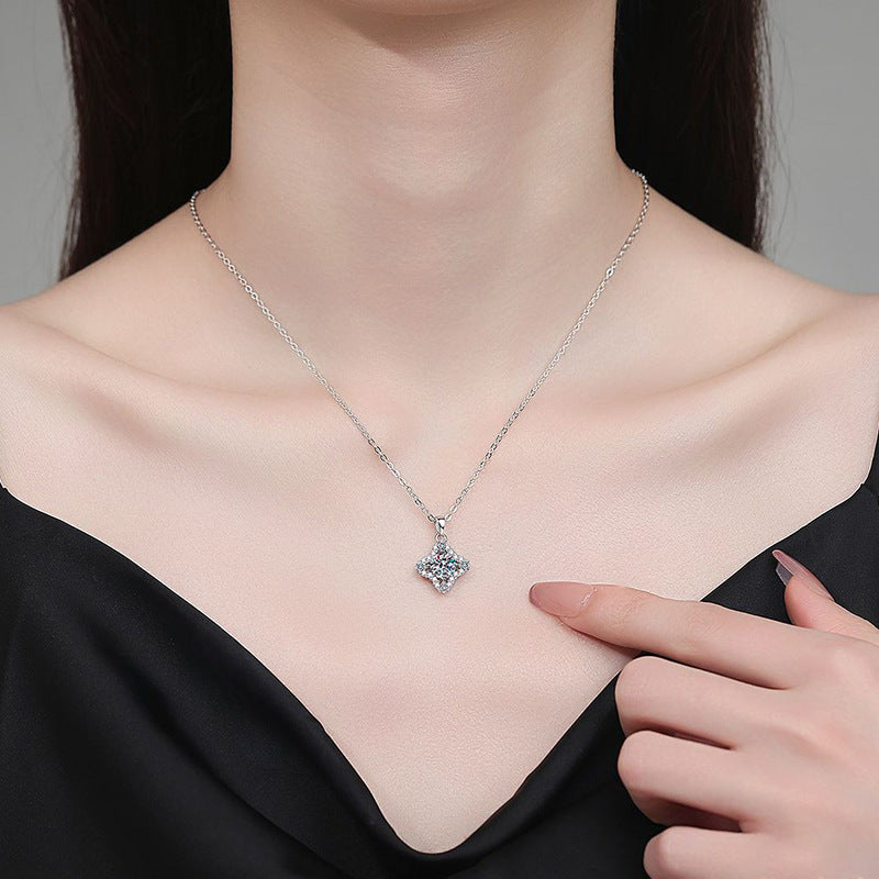 S925 Sterling Silver Moissanite Four Pointed Stars Pendant Necklace