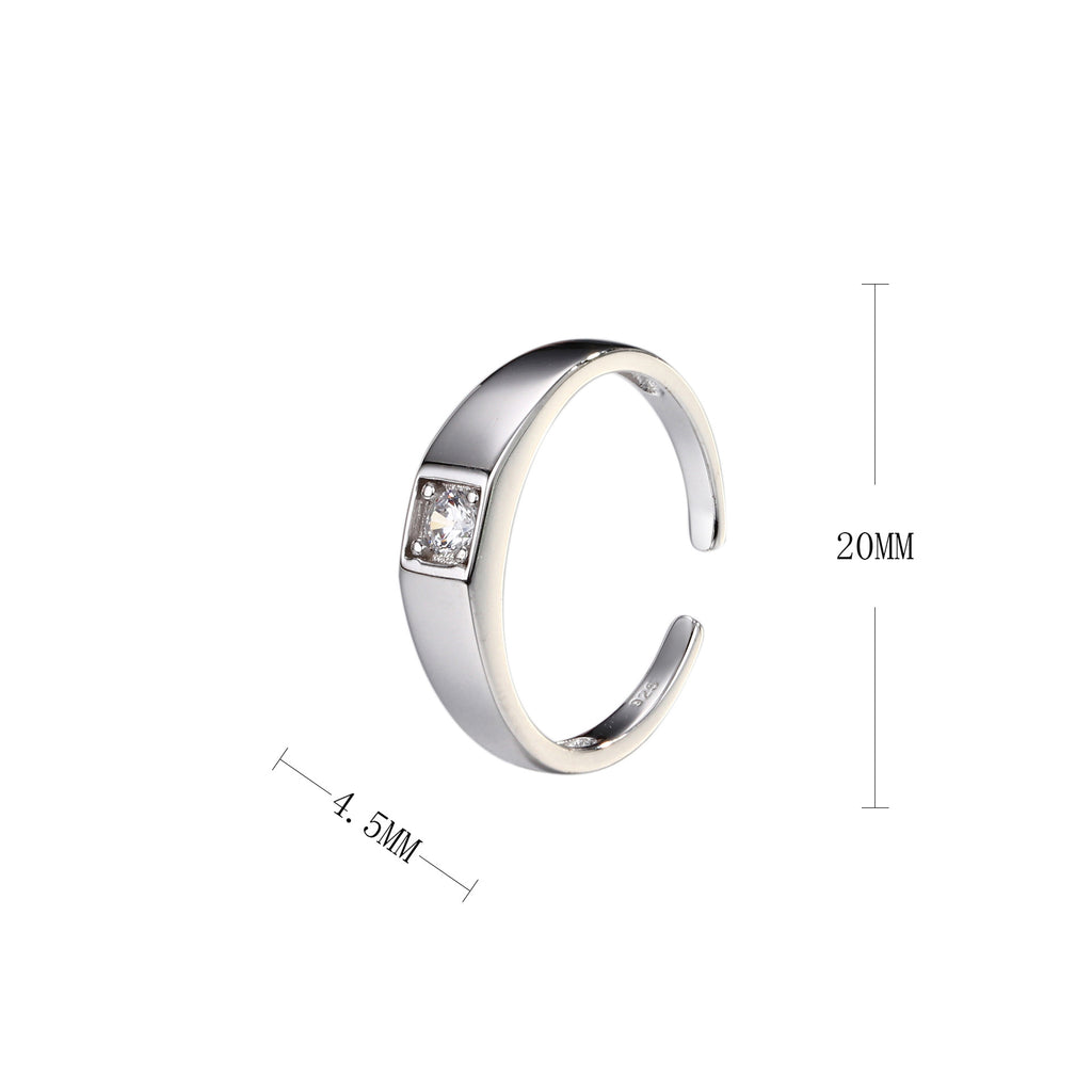 Simple S925 sterling silver ring, single zirconium basic style, adjustable index finger band
