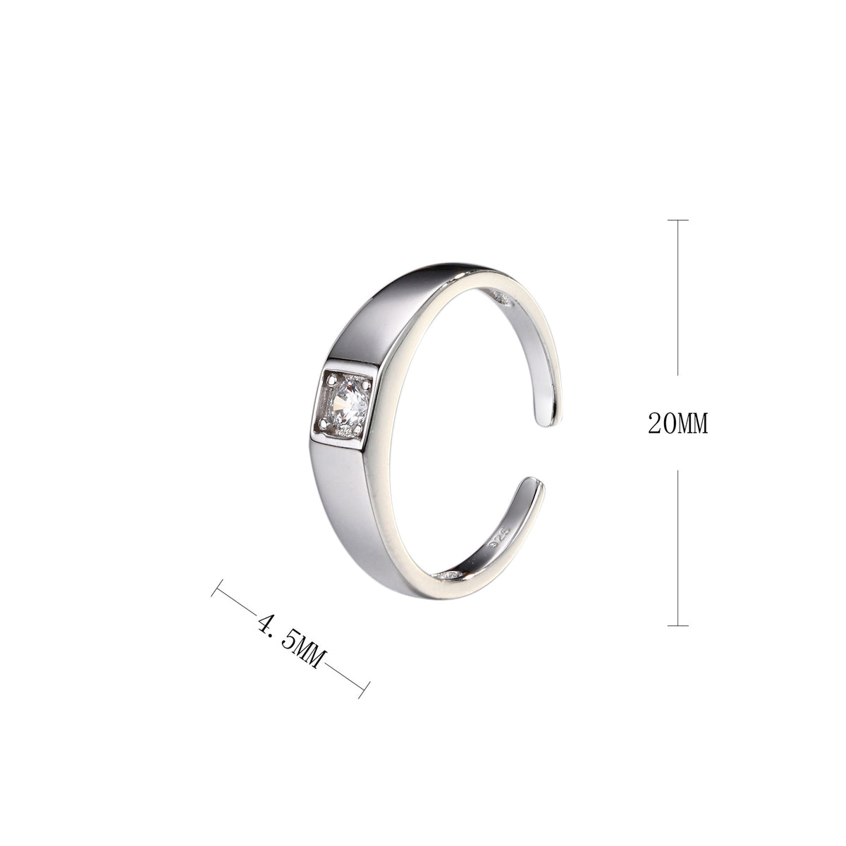 Simple S925 sterling silver ring, single zirconium basic style, adjustable index finger band