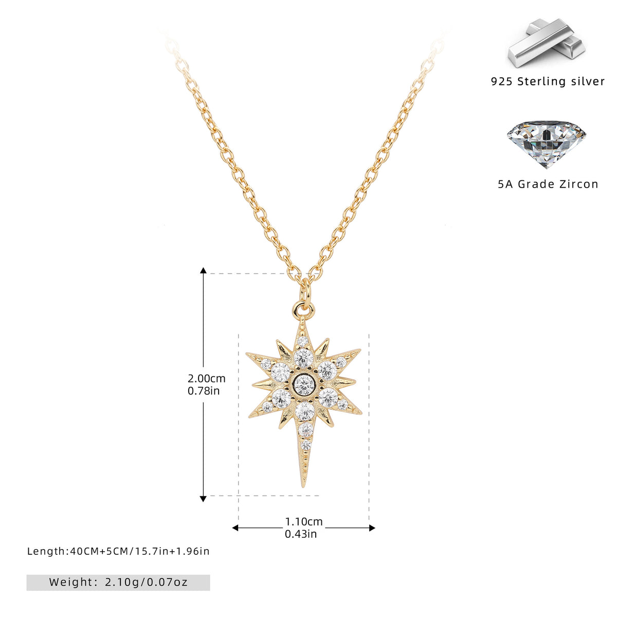 S925 Sterling Silver Zircon Star Necklace