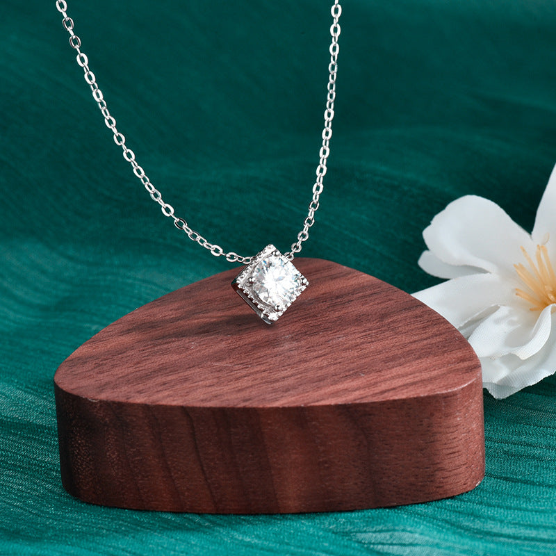 S925 Sterling Silver Moissanite Simple Cube Sugar Necklace