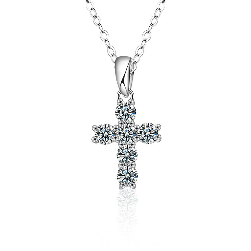S925 Sterling Silver Moissanite Cross Pendant Necklace