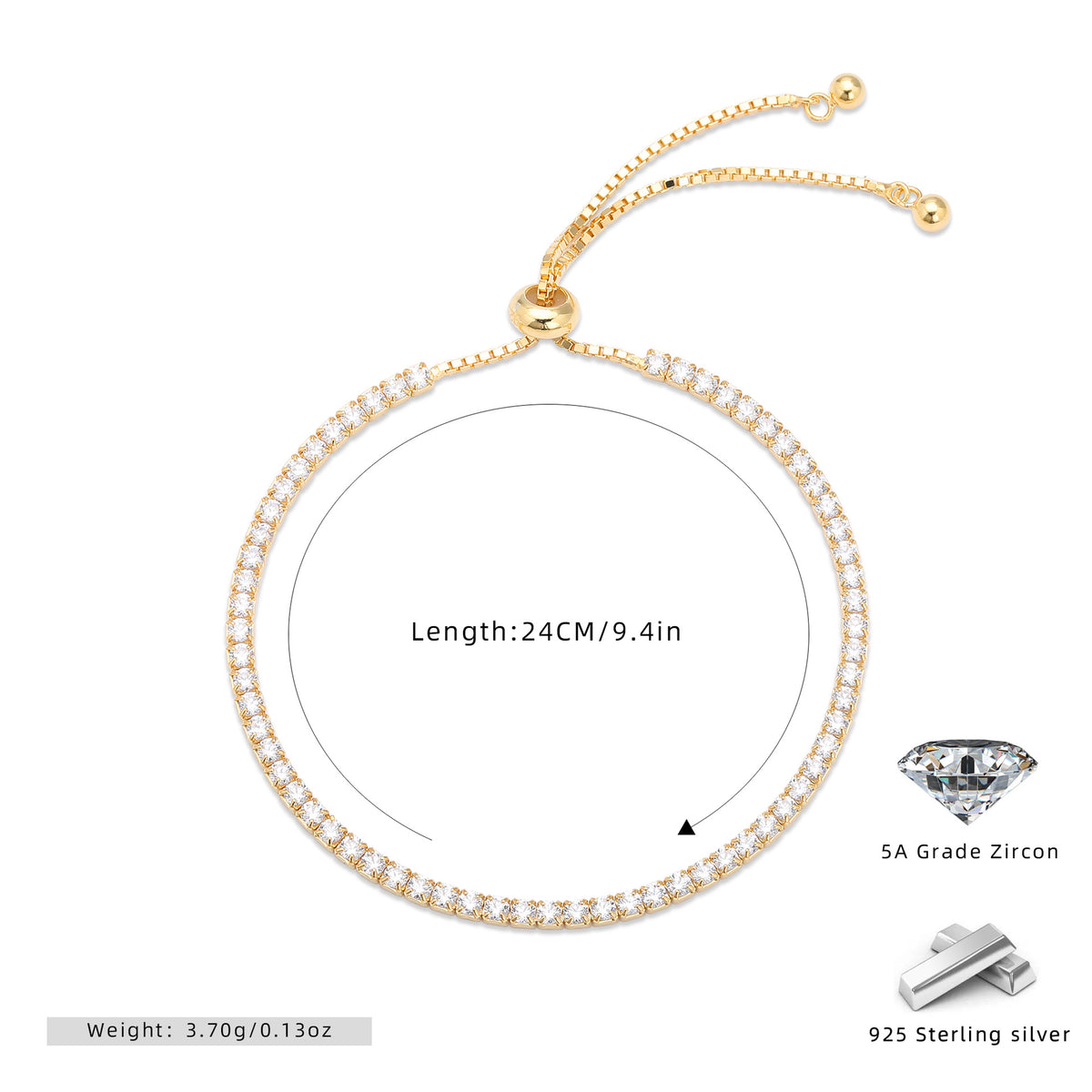 S925 Sterling Silver Micro-Pave Zircon Bracelet