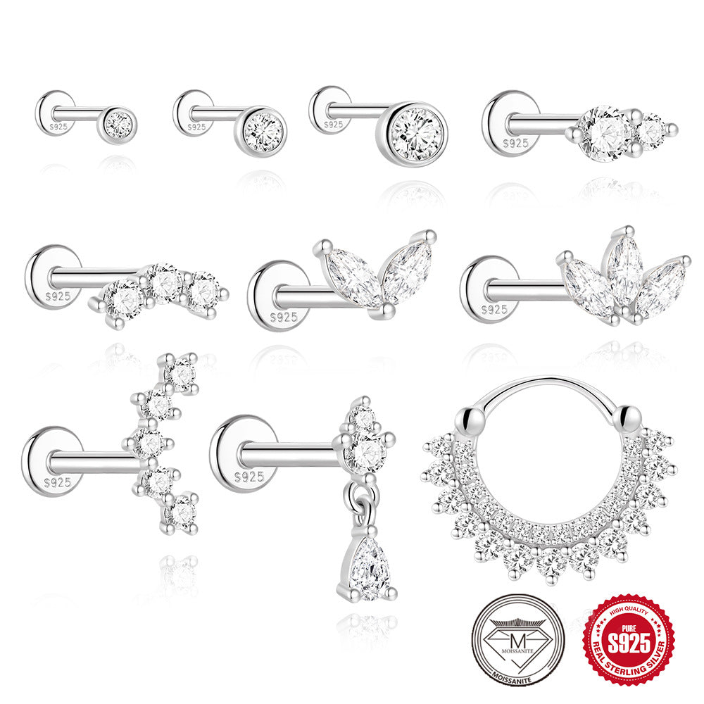 S925 Sterling Silver Moissanite Classic Bezel-Set Round Screw-Back Earrings(Single unit)