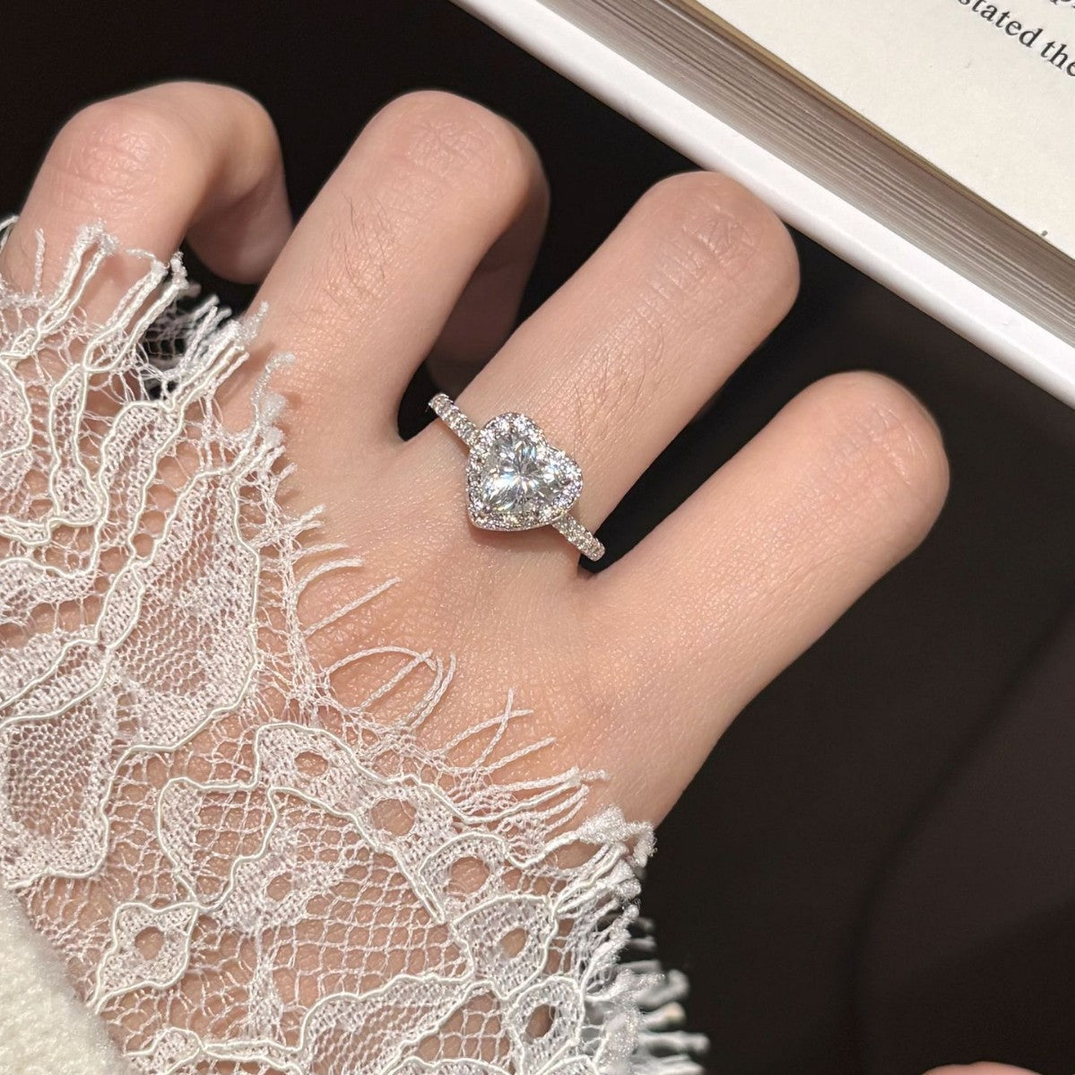 S925 Silver Heart-Shaped Ring with Colored Moissanite