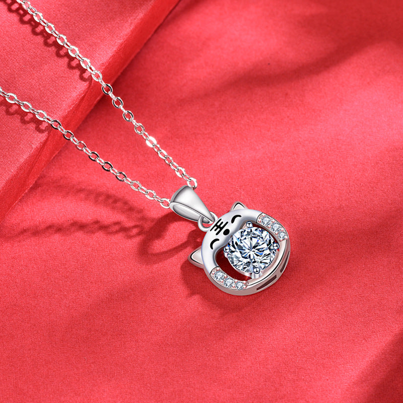 S925 Sterling Silver Moissanite Tiger Pendant Necklace