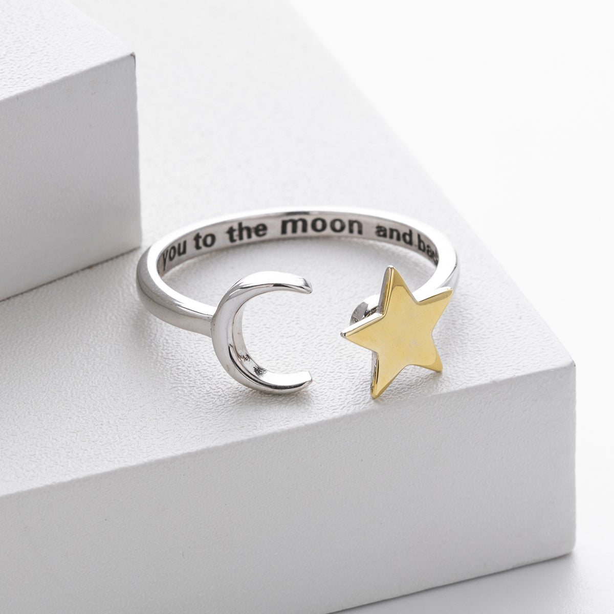 Stylish and unique S925 sterling silver ring with rotating five-pointed star and moon design