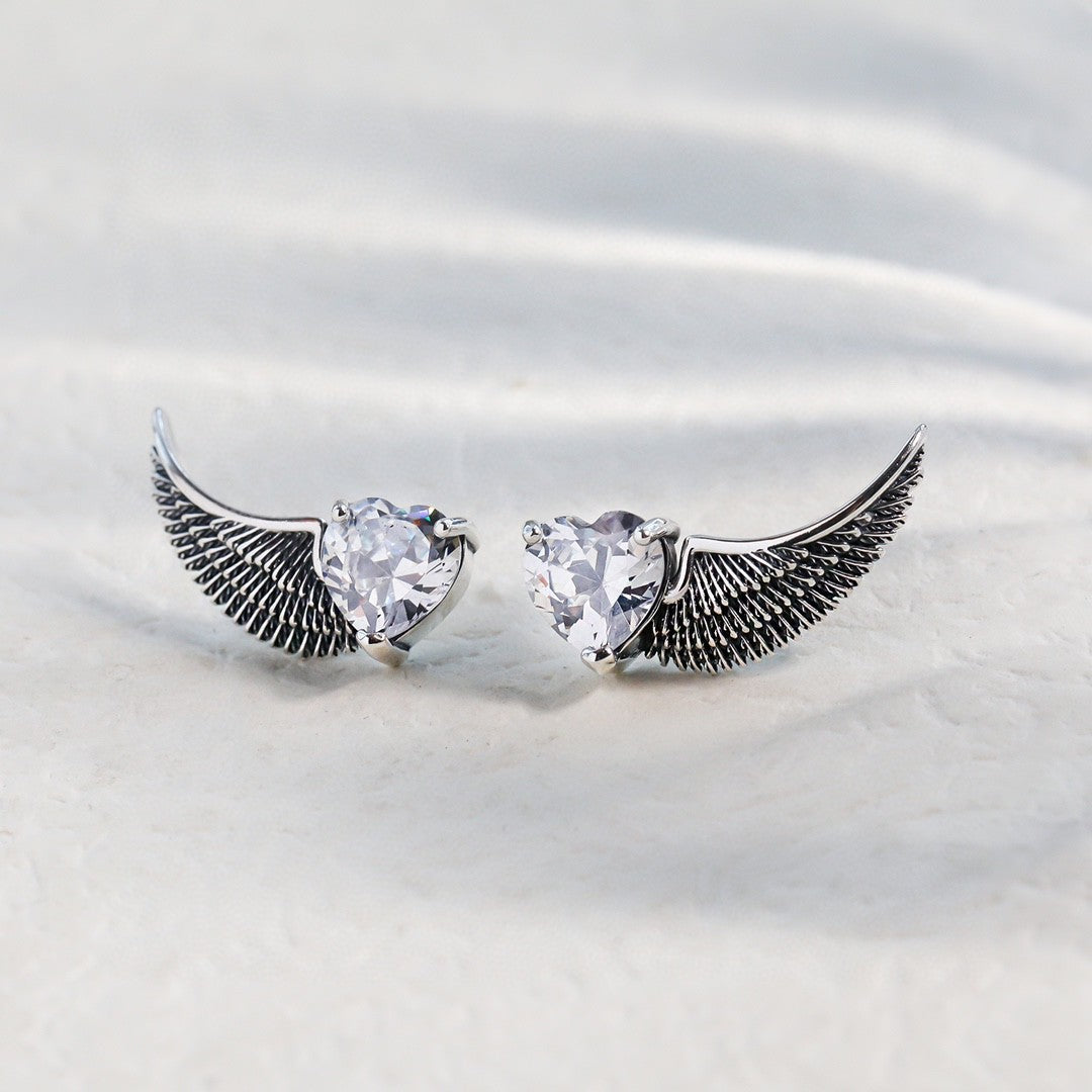 S925 Silver Halloween Devil and Angel Wing Stud Earrings
