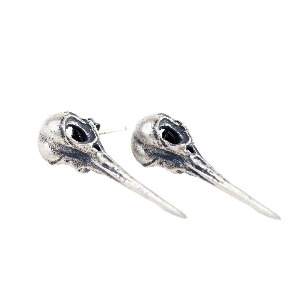 S925 Sterling Silver Halloween Bird Skull Earrings