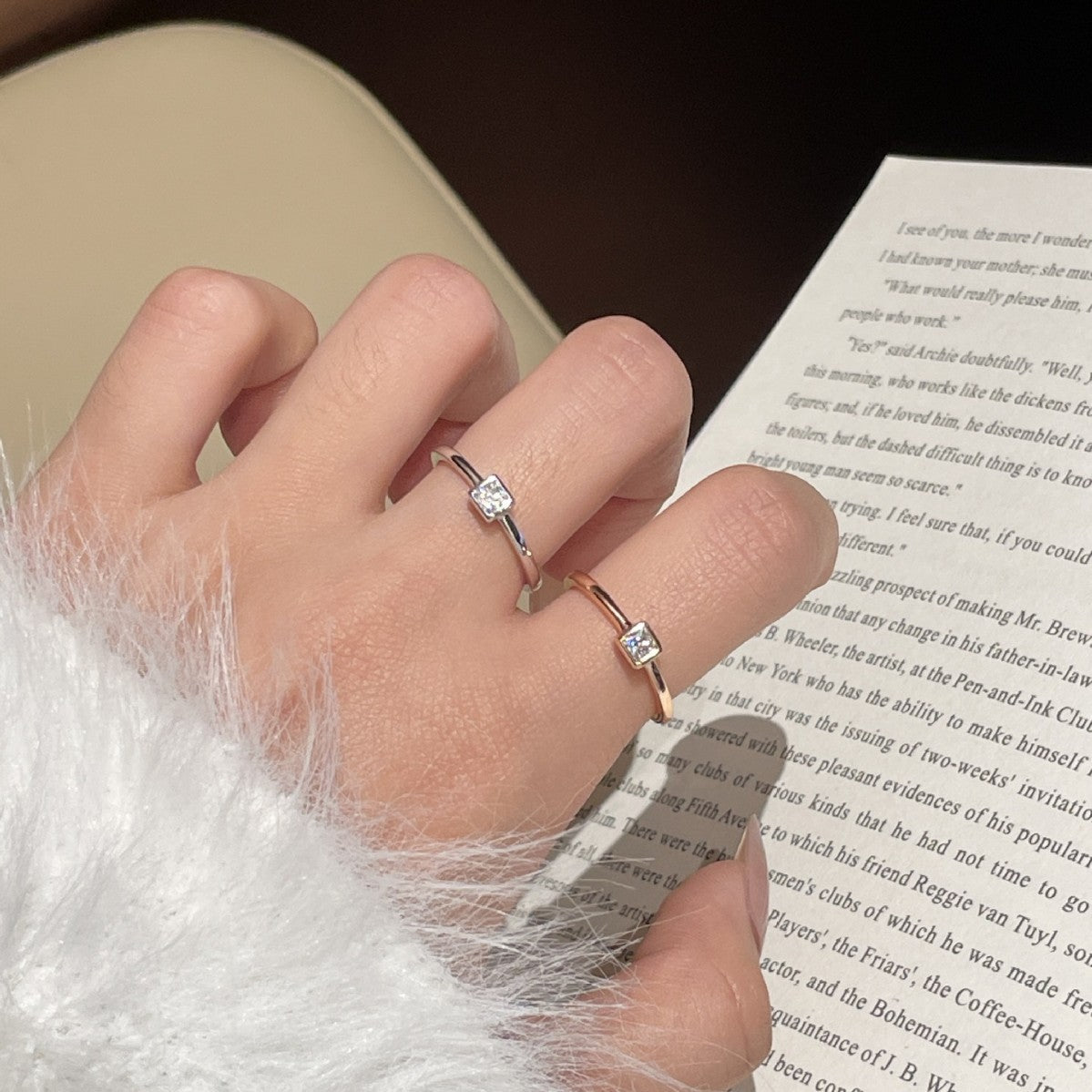 S925 Sterling Silver Champagne Gold Princess-Cut Moissanite Ring