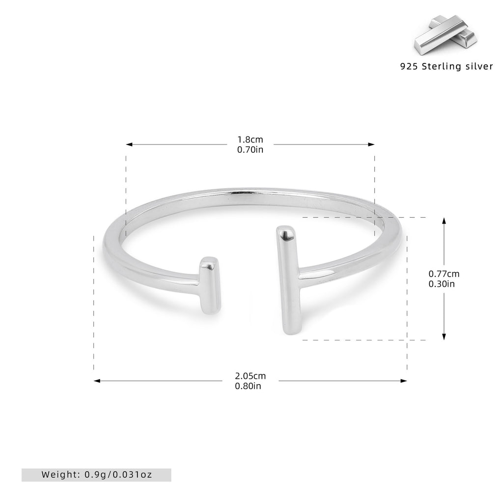 S925 Sterling Silver Simple  Stylish Parallel-Line Open Ring