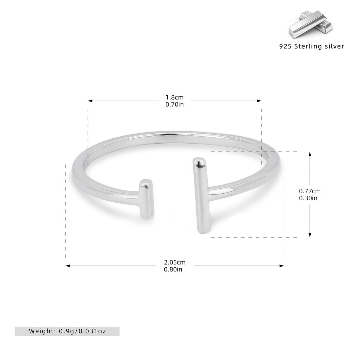 S925 Sterling Silver Simple  Stylish Parallel-Line Open Ring