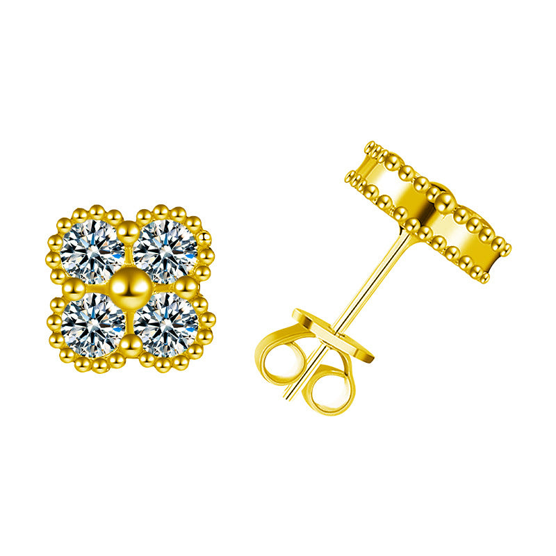 S925 Sterling Silver Moissanite Four-Leaf Clover Stud Earrings