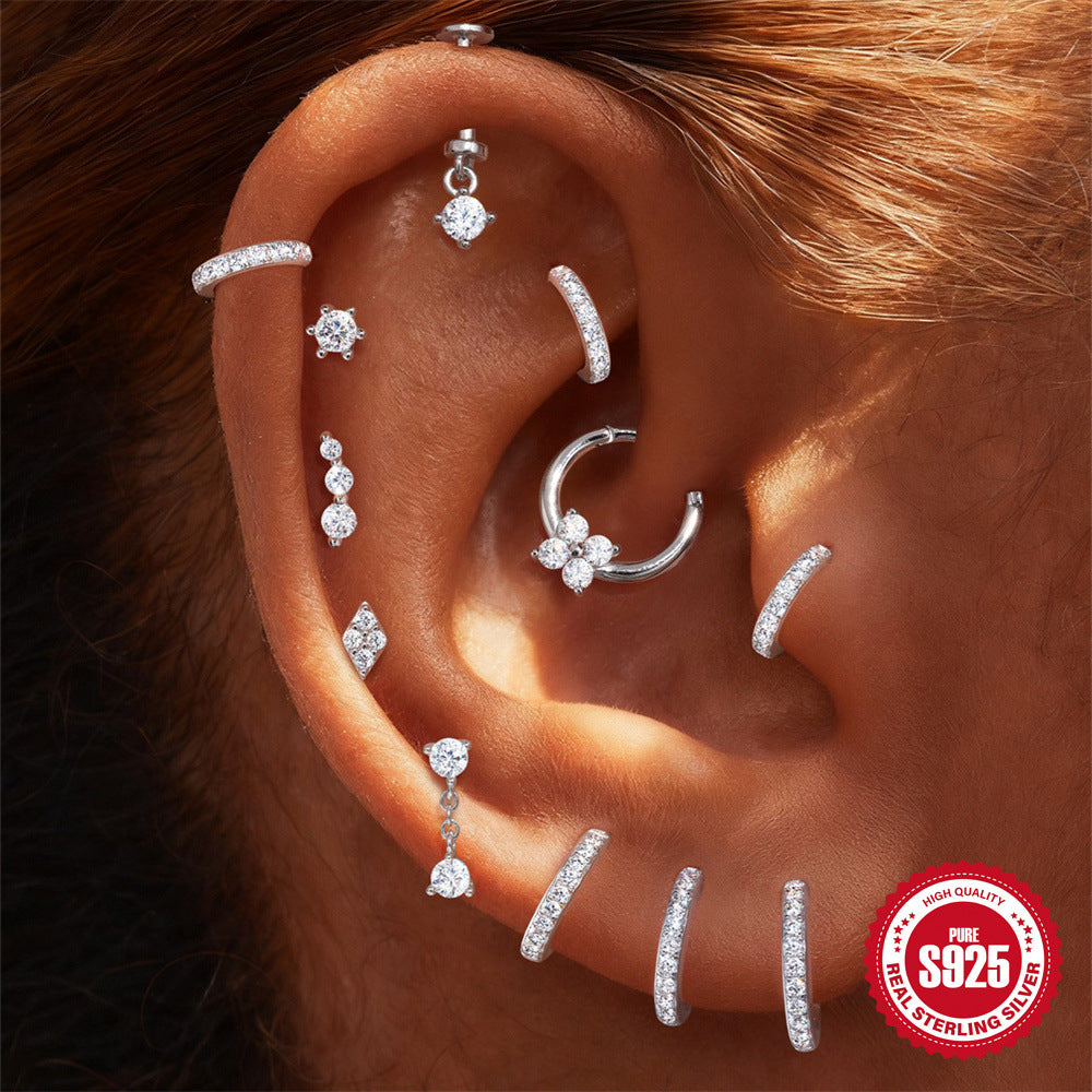 S925 Sterling Silver Moissanite Cartilage Stud Earring with Threaded Post(Single unit)