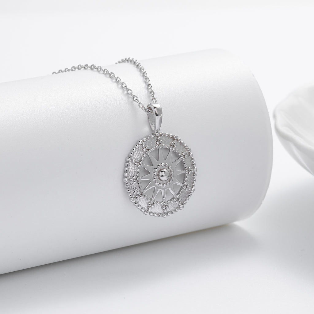 S925 Sterling Silver Creative Hollow Round Pendant Necklace