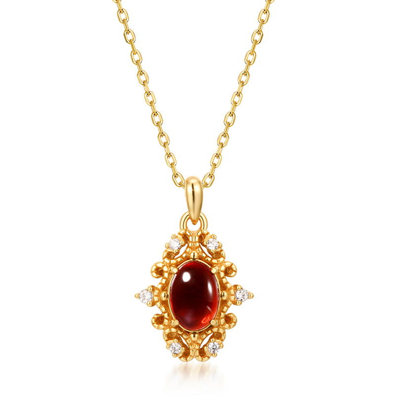 S925 Sterling Silver Retro Pomegranate Pendant Necklace