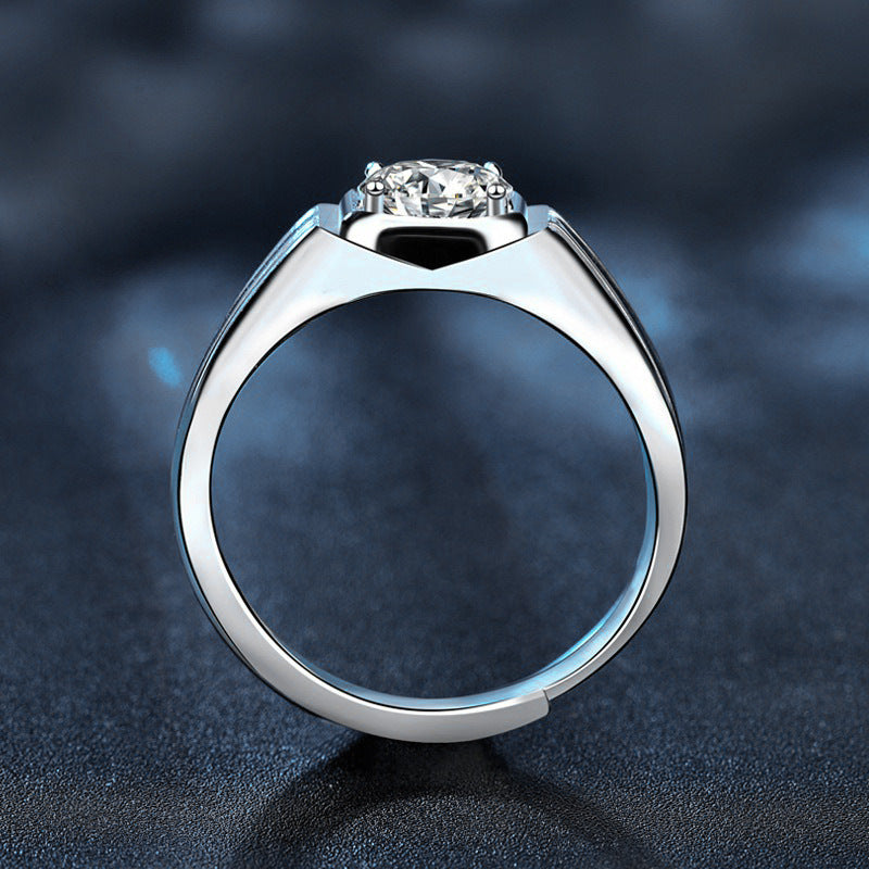 S925 Sterling Silver Men's Simplicity Diamond Moissanite Ring
