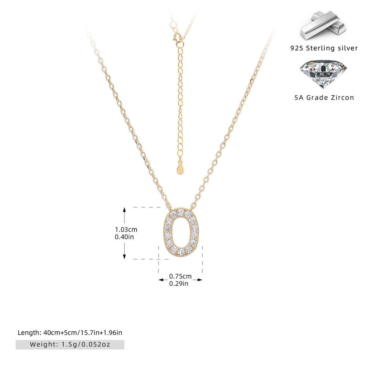 S925 Sterling Silver Simple Diamond Necklace with English Letters