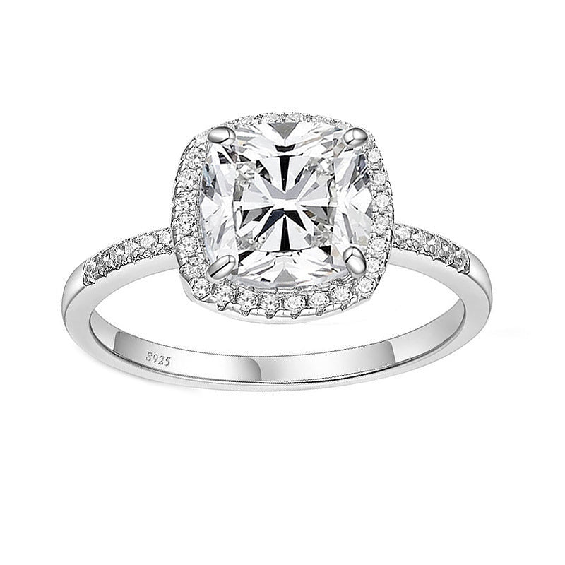 S925 Silver Round Bag with 4 Carat Zircon Silver Ring