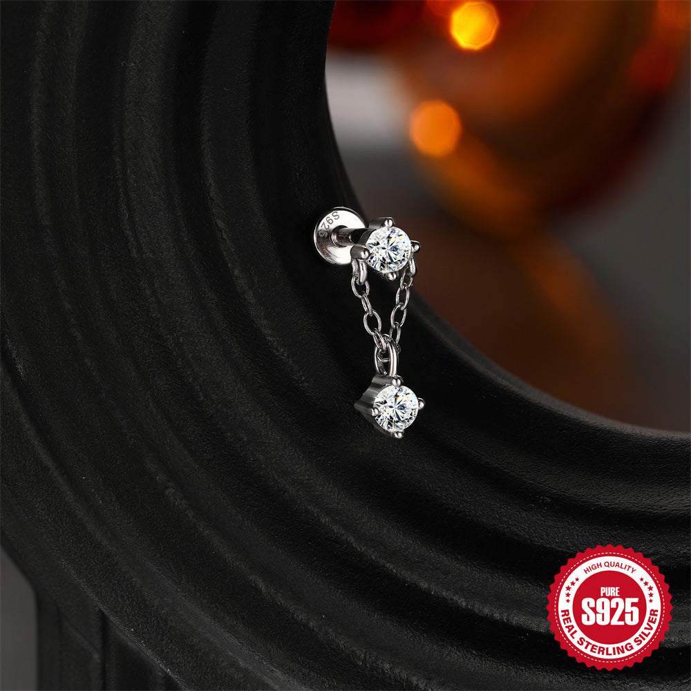 S925 Sterling Silver Square Star & Moon Moissanite Stud Earrings