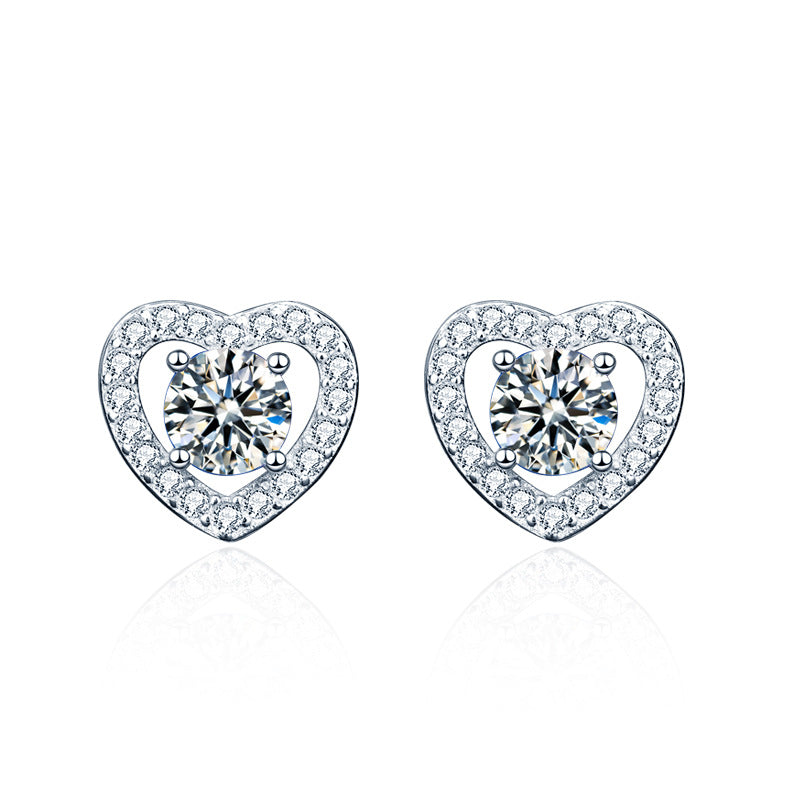 Moissanite four-prong S925 sterling silver heart-shaped earrings