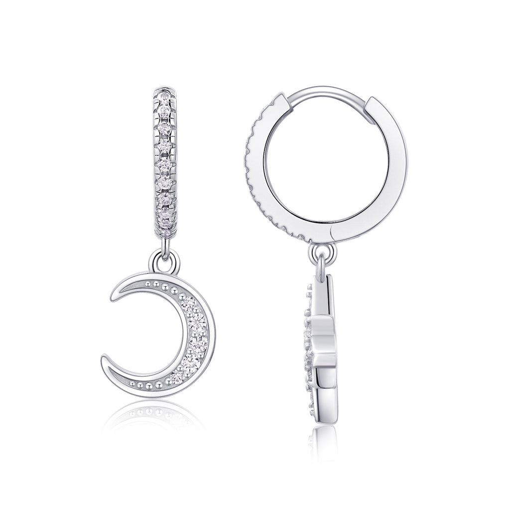 S925 Silver Star and Moon Moissanite Long Earrings