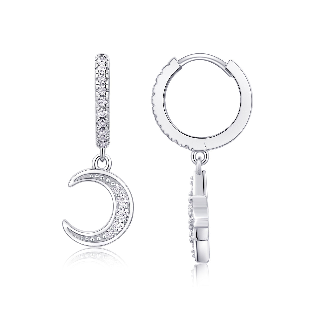 S925 Silver Star and Moon Moissanite Long Earrings