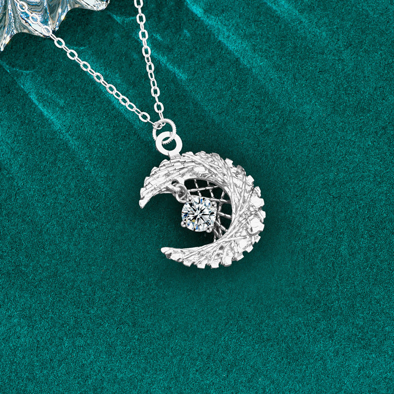 S925 Sterling Silver Moissanite Moon Pendant Necklace