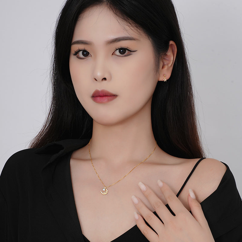 S925 Sterling Silver Moonstone and Zircon Collarbone Necklace