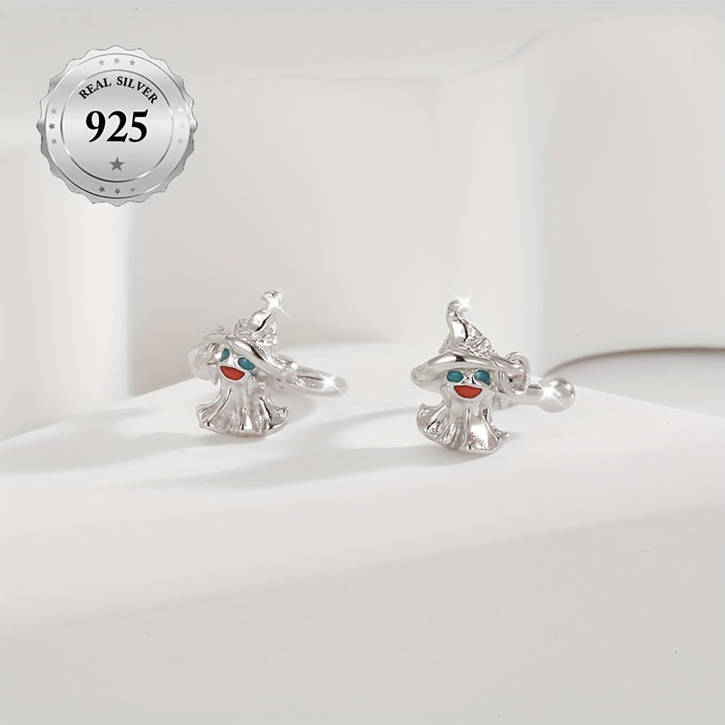 S925 Sterling Silver Halloween Witch Hat Ghost Non-Pierced Ear Clip