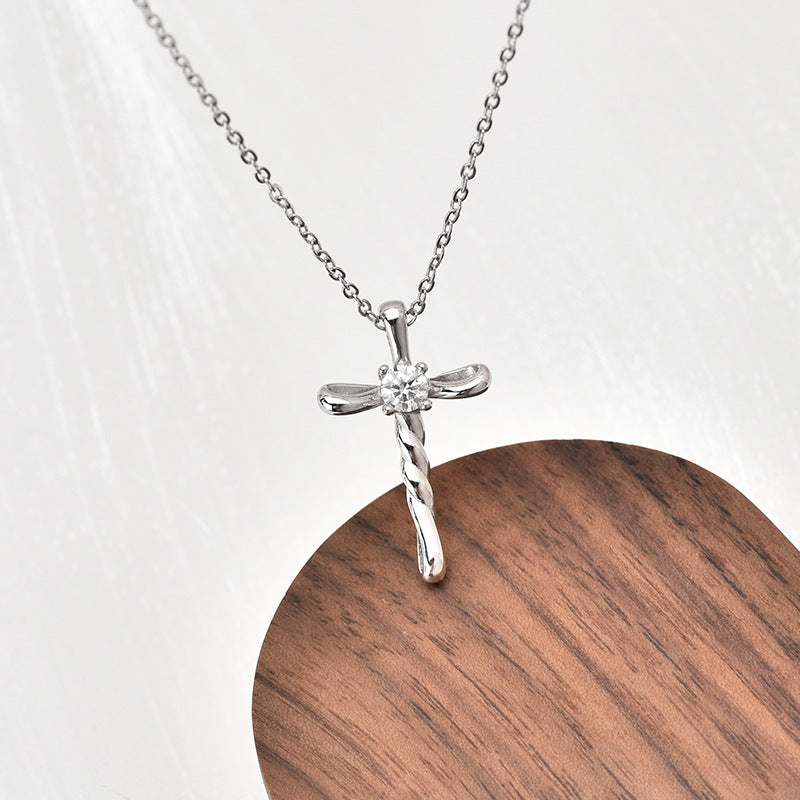 S925 Sterling Silver Moissanite Pendant Cross Necklace