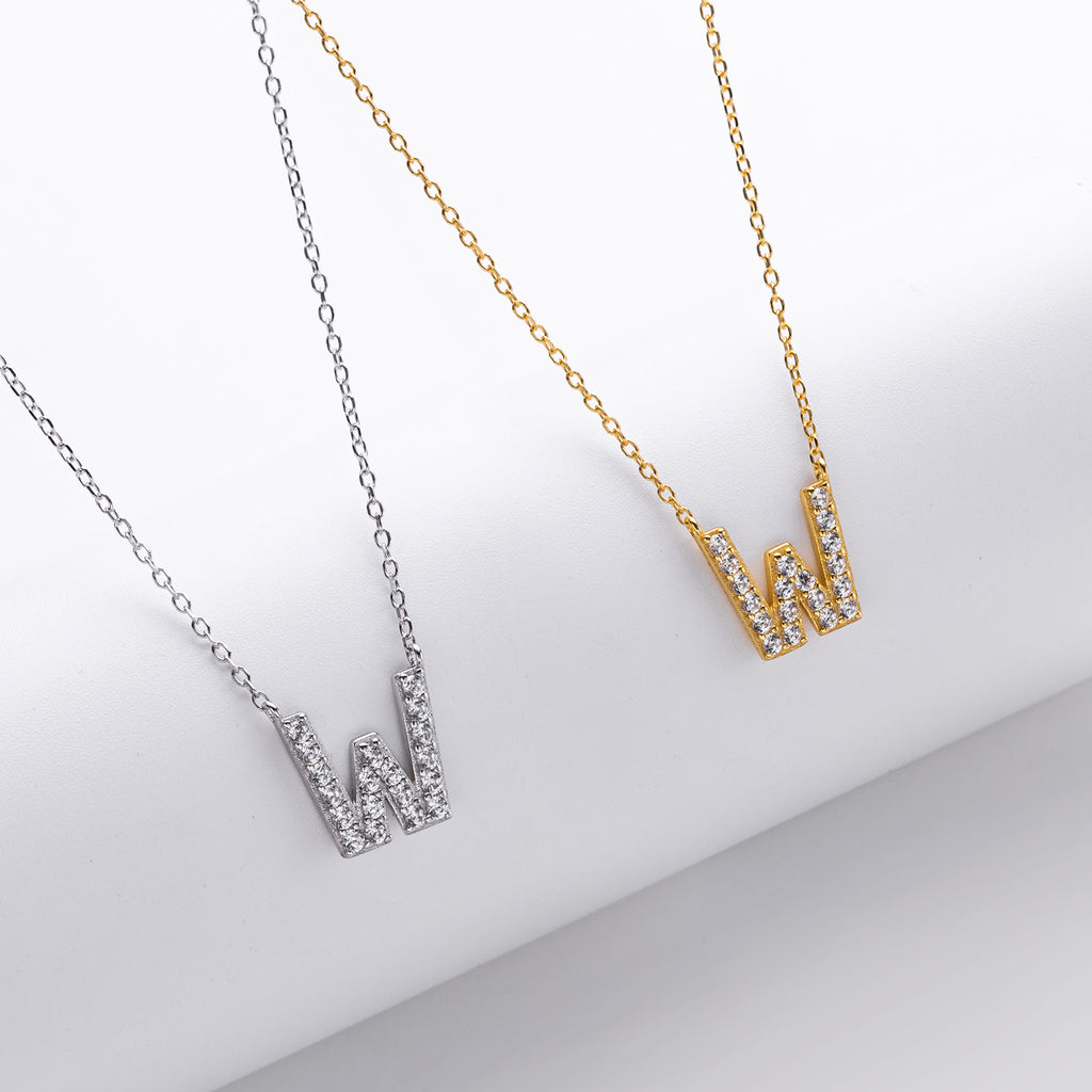 S925 Sterling Silver Simple Diamond Necklace with English Letters