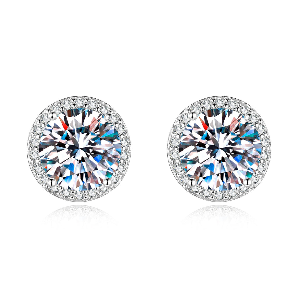 S925 Sterling Silver Round Moissanite Stud Earrings